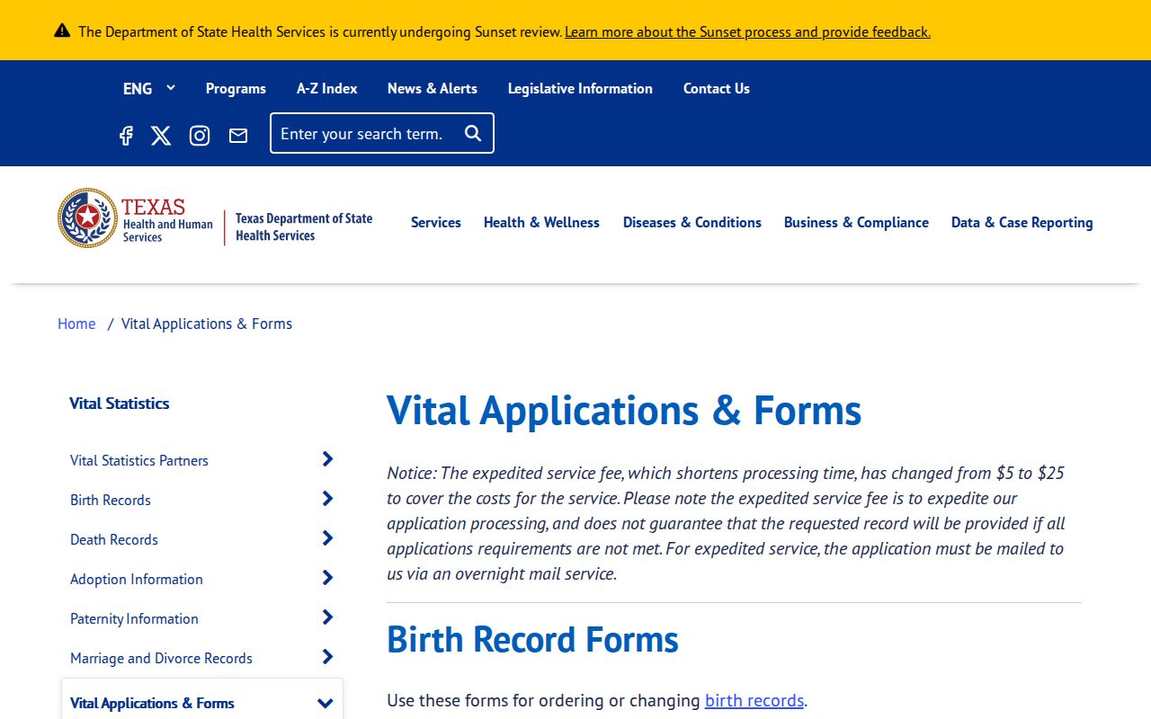 Lancaster residents directory Texas vital-record request forms